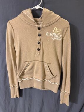 American Eagle Outfitters Tan Hooded Henley Sweater